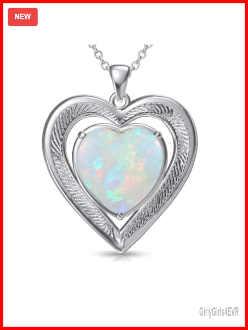 Sterling Silver Opal Heart Moissanite Pendant Necklace Dainty Gift for Women